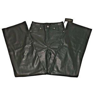 Faux Leather Franklin Rib Cage Straight by Blank NYC Deep Olive Sz 26 Inseam 31